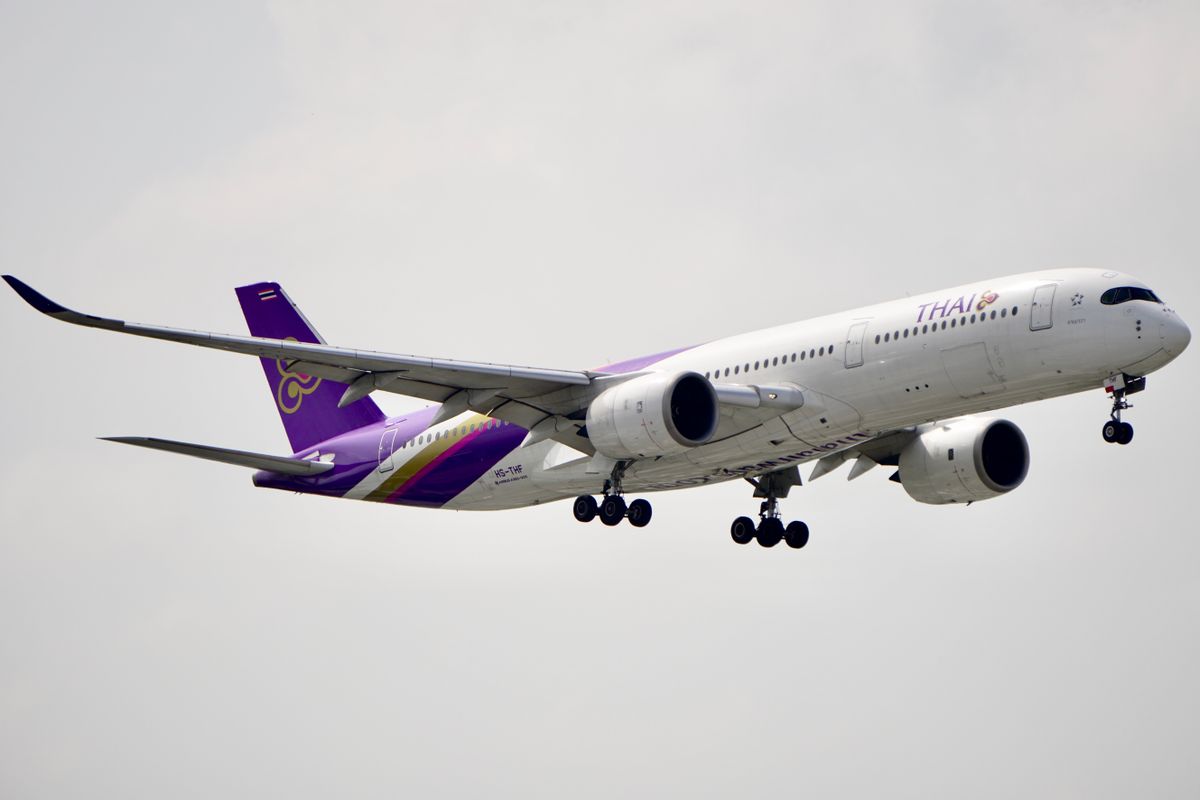 Thai Airways Airbus A350 aircraft in flight showcasing its modern design